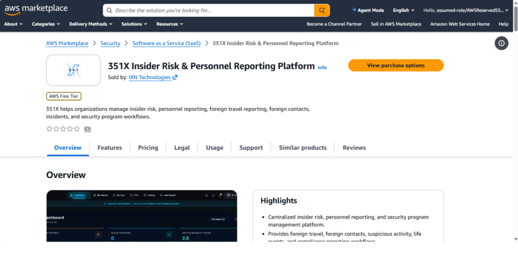 351X insider threat program management software as a service on AWS Marketplace