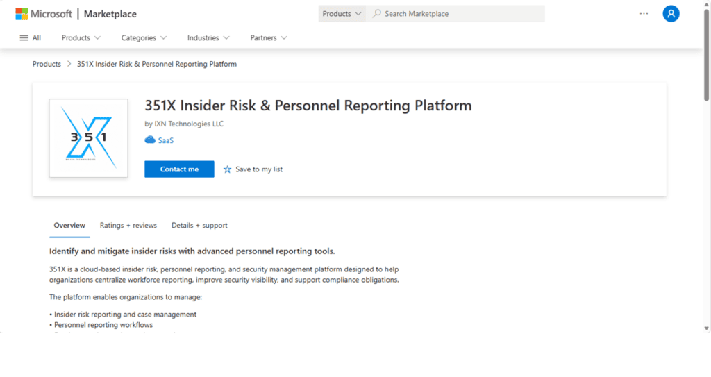 351X insider threat program management software as a service on Microsoft Marketplace